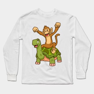 Comic - monkey sitting on turtle Long Sleeve T-Shirt